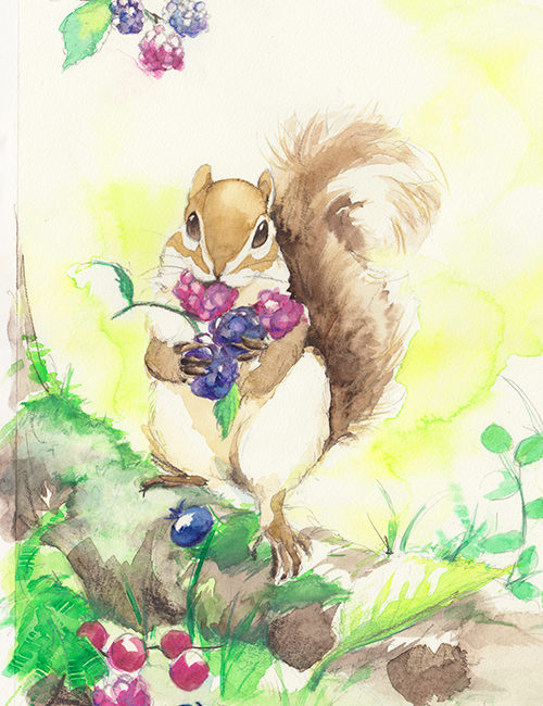 森の中のリスとベリー
